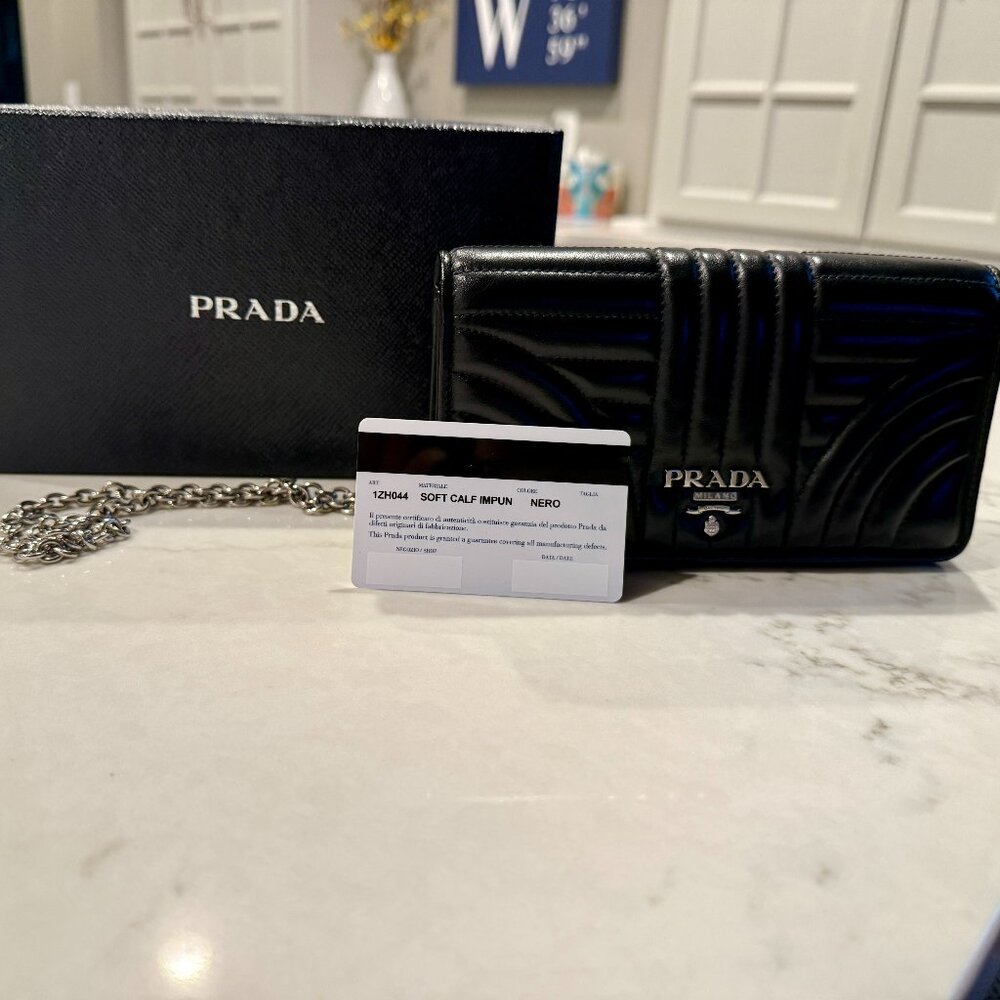 Prada Quilted Leather Clutch with Detachable Chain